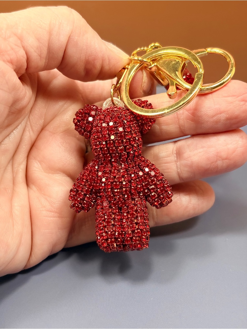 Dazzling Red Crystal Teddy Bear Keychain Wristlet